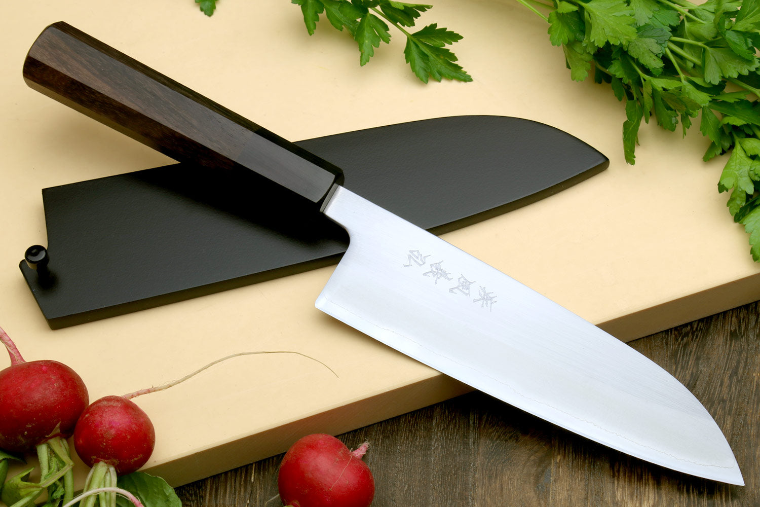 Yoshihiro White Steel #1 Stainless Clad Santoku Multipurpose Knife with Rosewood Handle Online Sale