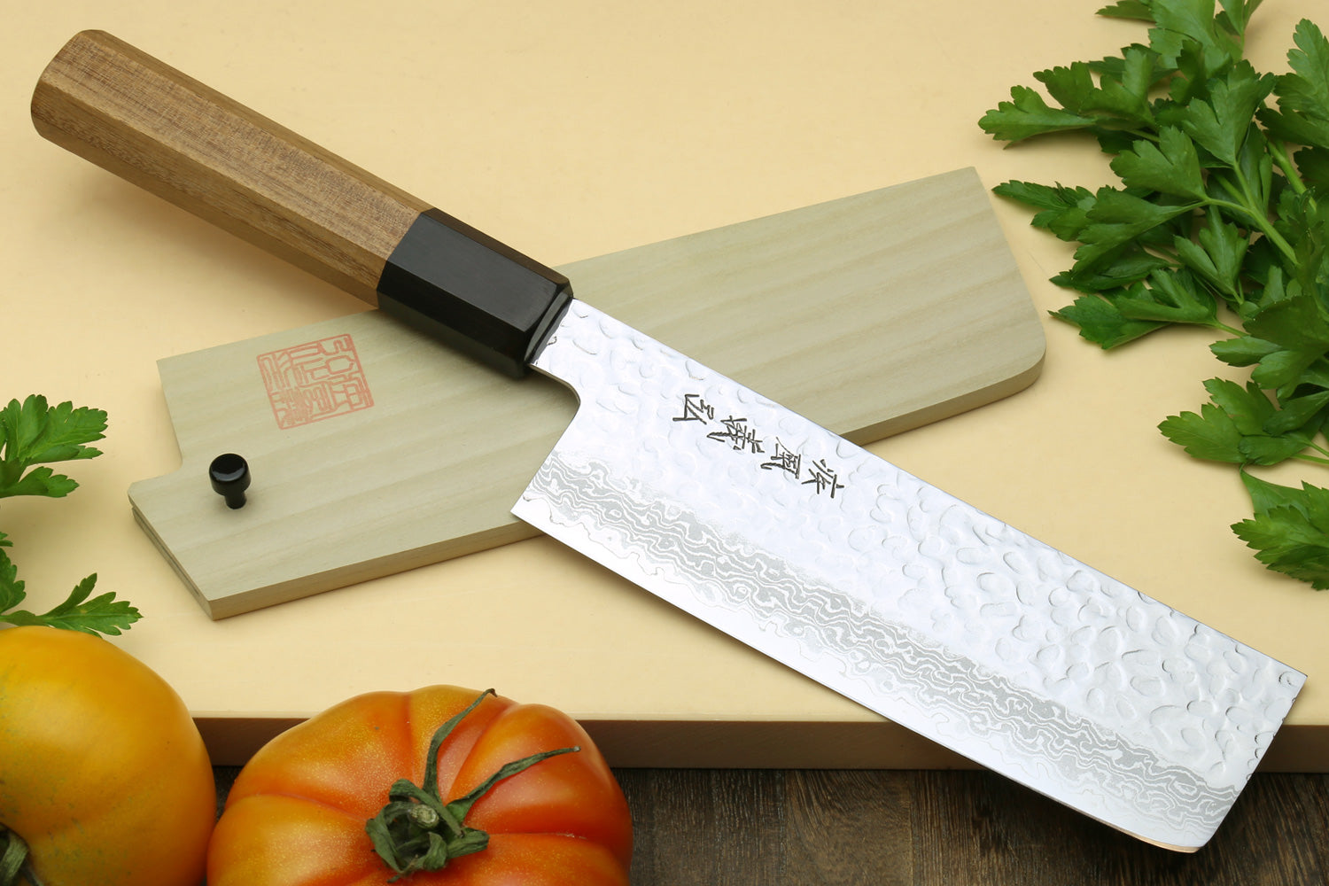 Yoshihiro VG-10 46 Layers Hammered Damascus Nakiri Japanese Vegetable Knife (6.5” (165mm)) (Ambrosia Handle) Fashion