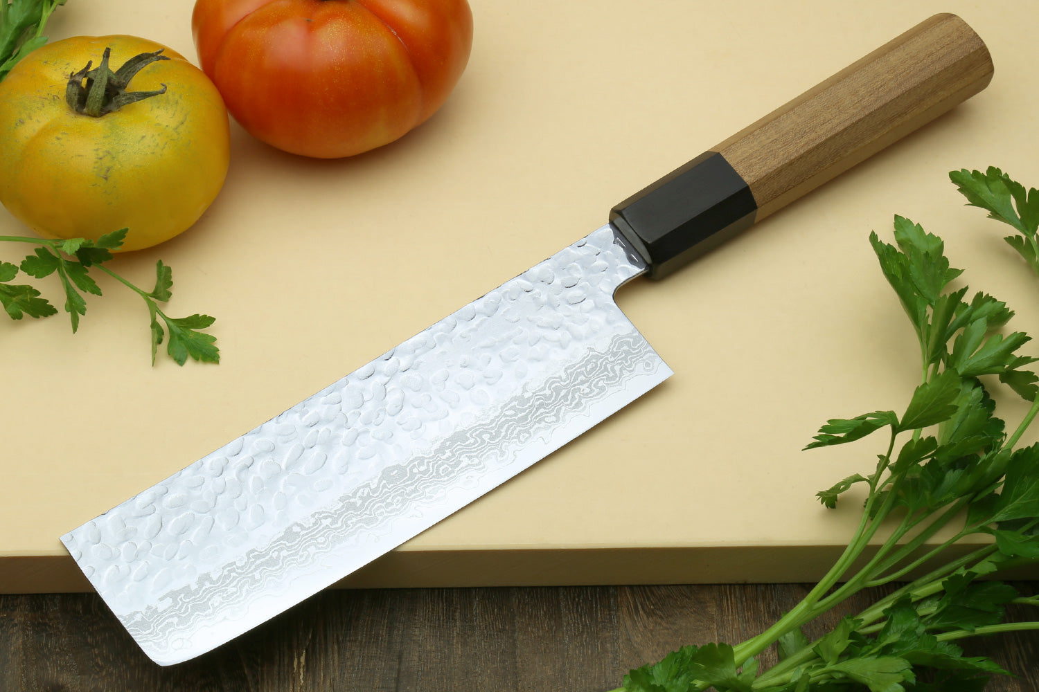 Yoshihiro VG-10 46 Layers Hammered Damascus Nakiri Japanese Vegetable Knife (6.5” (165mm)) (Ambrosia Handle) Fashion
