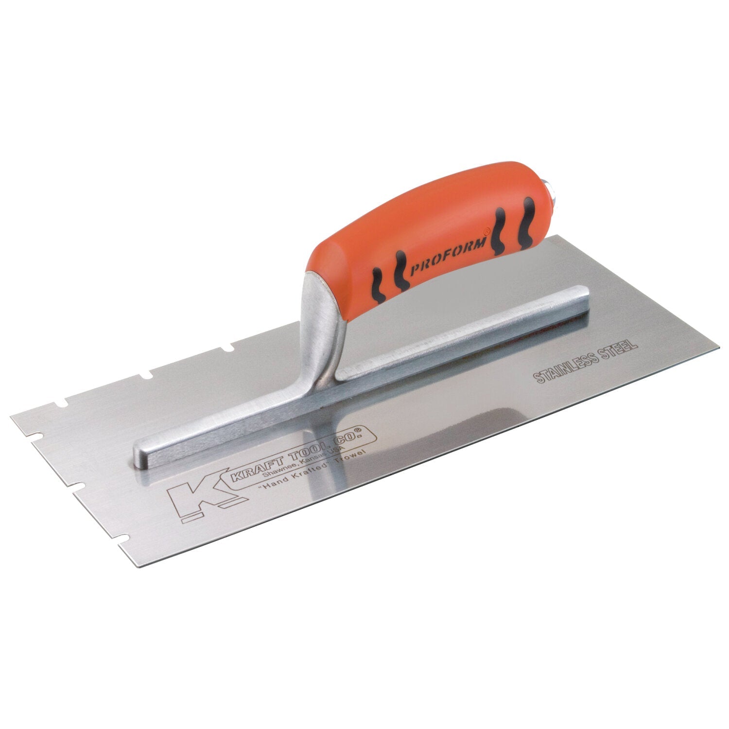 Kraft Tool PL624PF 12″ x 5″ Stainless Steel EIFS 3/8″ x 1/2″ x 1-1/2″ Notch Trowel with ProForm Handle Online