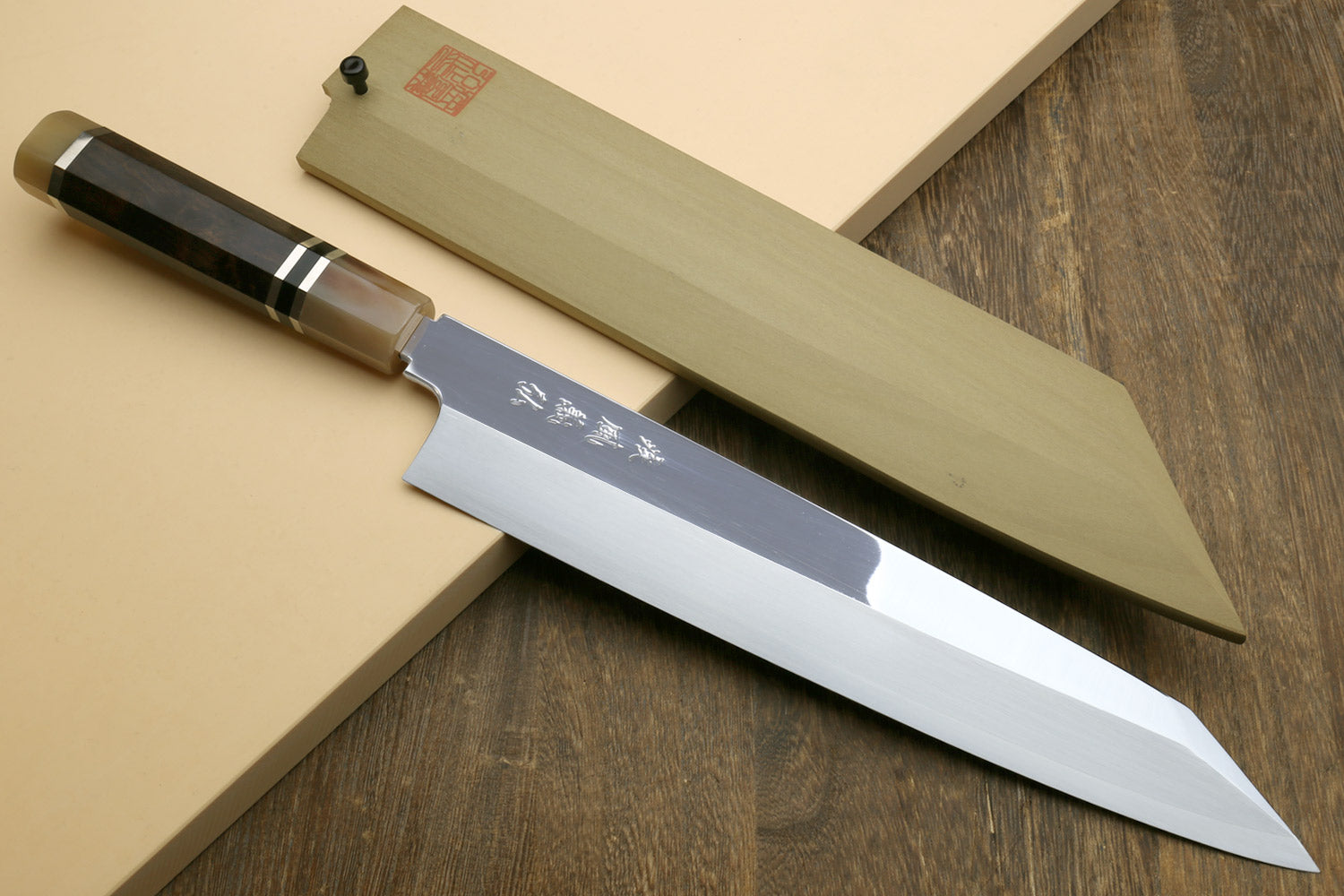 Yoshihiro SVG-10 Semi-Stainless Steel Mirror Finished Single Edged Kiritsuke Multipurpose Japanese Knife Ebony Handle with Triple Ring Online