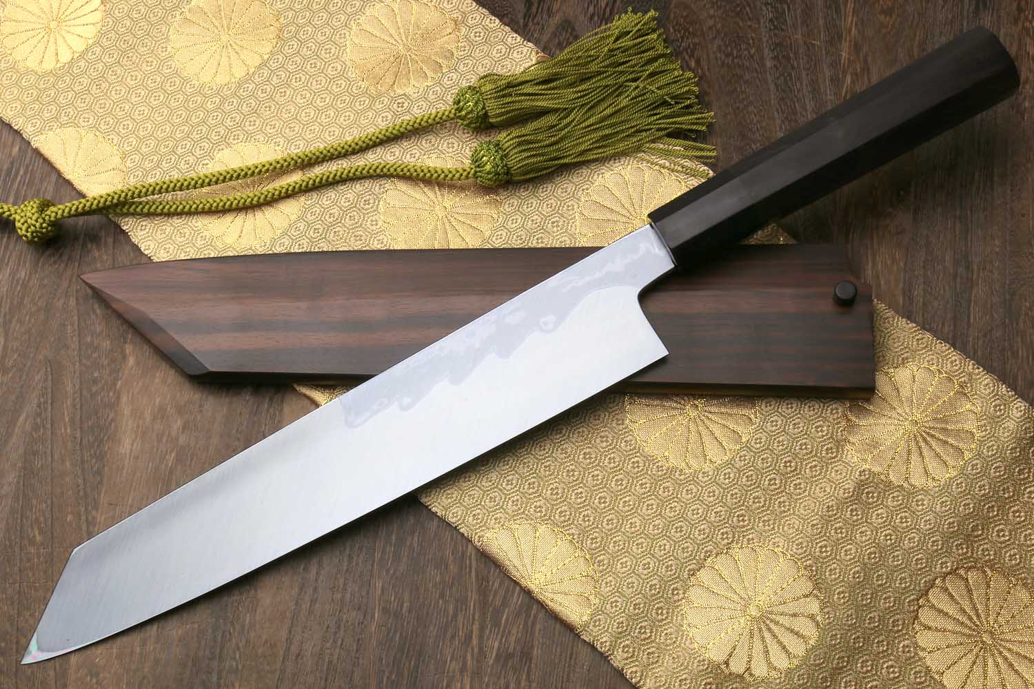 Yoshihiro Suminagashi Blue Steel #1 Kiritsuke Multipurpose Japanese Chef Knife Ebony wood Handle & Saya Online Sale