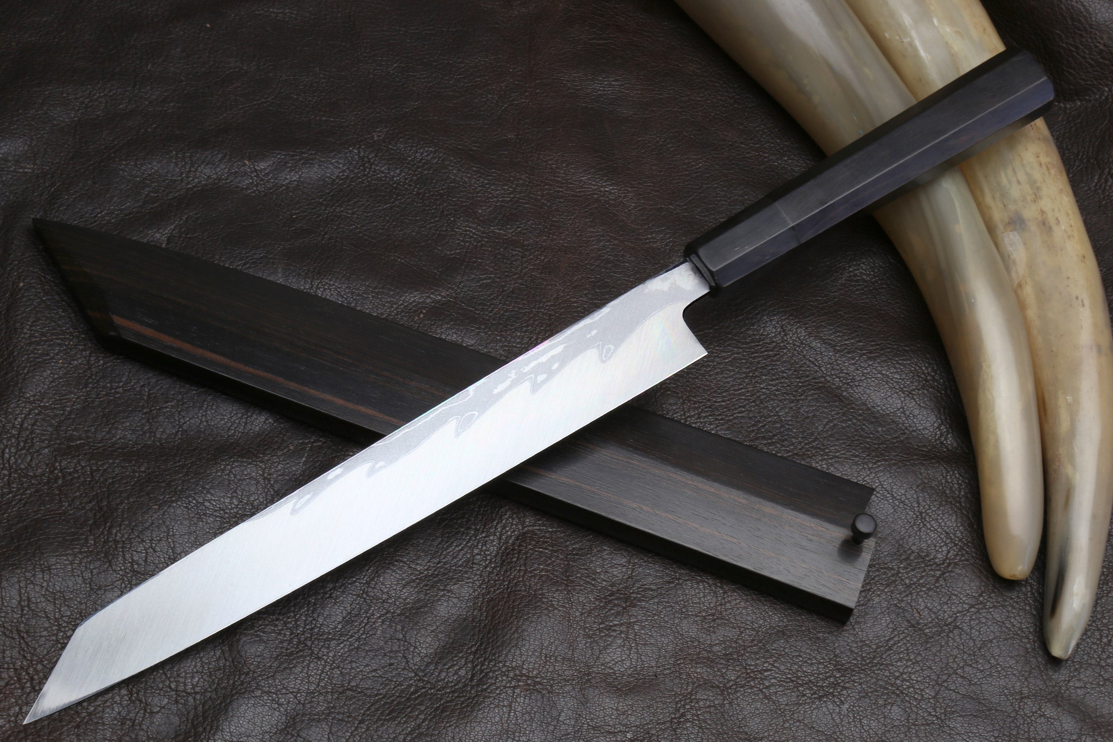 Yoshihiro Suminagashi Blue Steel #1 Yanagi Kiritsuke Sushi Sashimi Japanese Knife Ebony Handle with Ebony Saya Online Sale