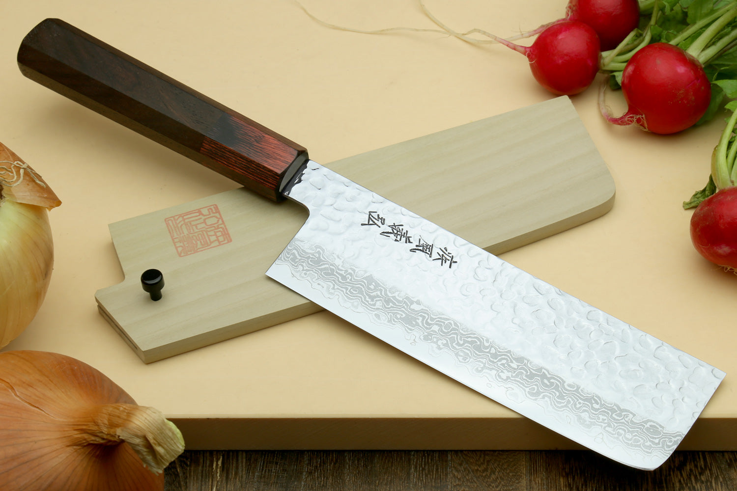 Yoshihiro VG-10 46 Layers Hammered Damascus Nakiri Japanese Vegetable Knife (6.5” (165mm)) (Rosewood Handle) Online Sale