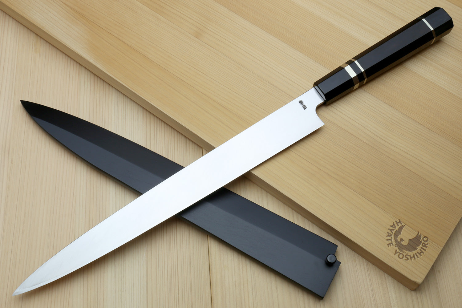 Yoshihiro SVG-10 Semi-Stainless Steel Mirror Finished Yanagi Sushi Sashimi Japanese Knife Ebony Handle with Triple Nickel Silver Ring on Sale