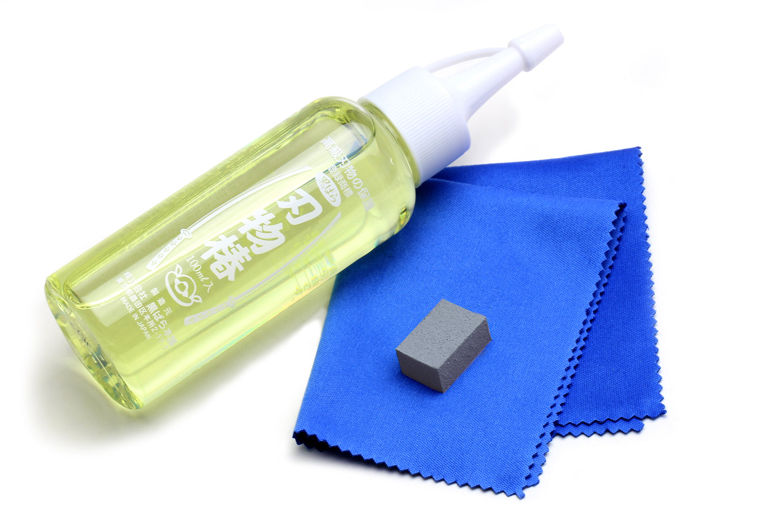 Yoshihiro Tsubaki Oil 3.4 oz & Small Sabitori Rust Eraser Set Supply