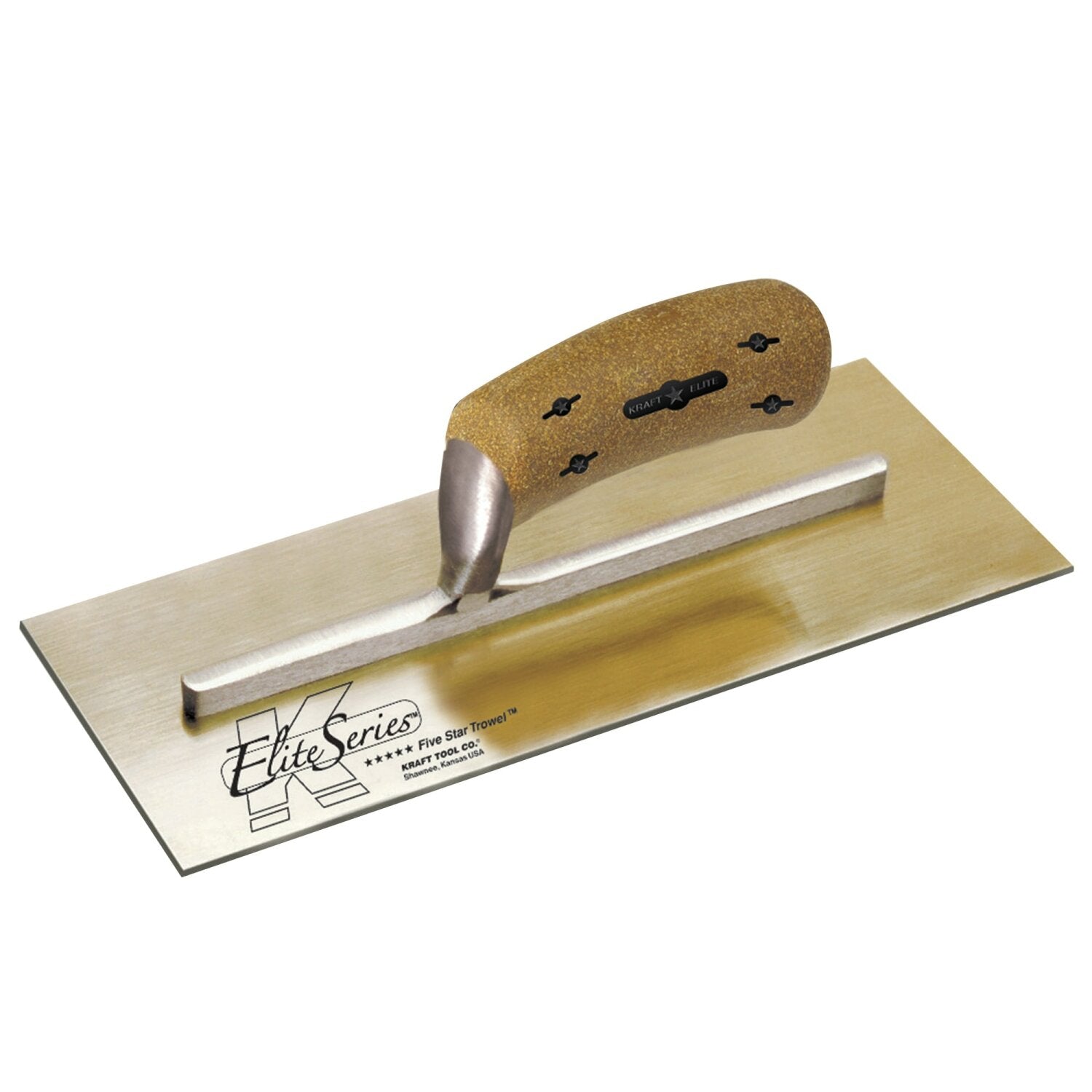 Kraft Tool PLE458K Elite Series Five Star 12″x5″ Golden Stainless Steel Plaster Trowel with Cork Handle on a Short Shank Sale
