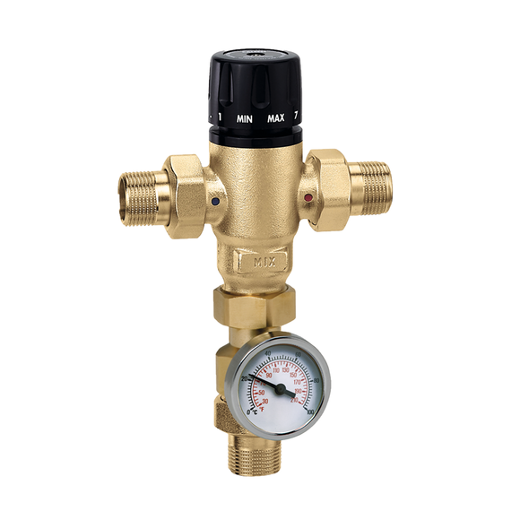 Caleffi 521610A MixCal™ 3-Way Thermostatic Mixing Valve w/ Temperature Gauge, 1″ MNPT Fashion