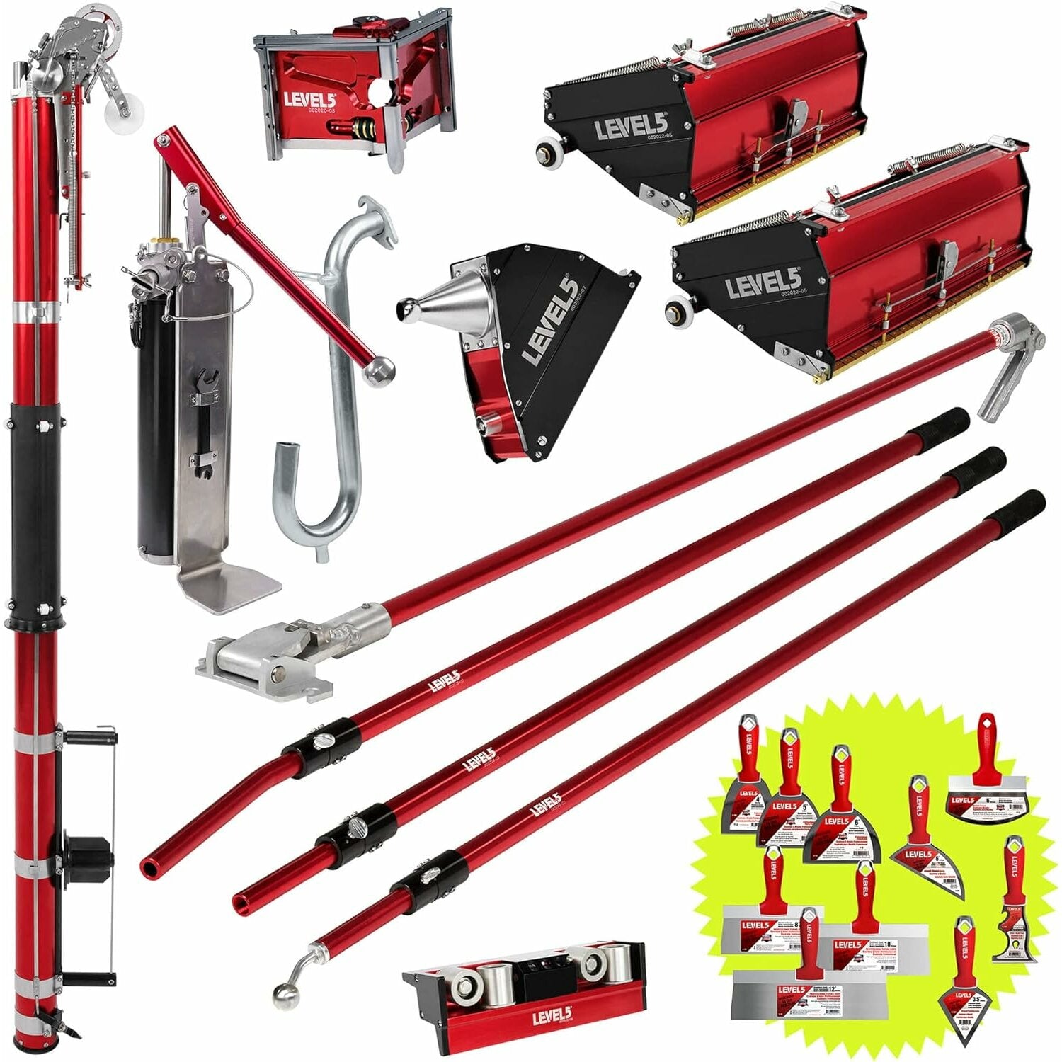 Level5 4-661 Automatic Taper, 10/12″ Flat Boxes, 3″ Corner Finisher, MiniShot, Pump, Roller, Ext. Handles Fashion