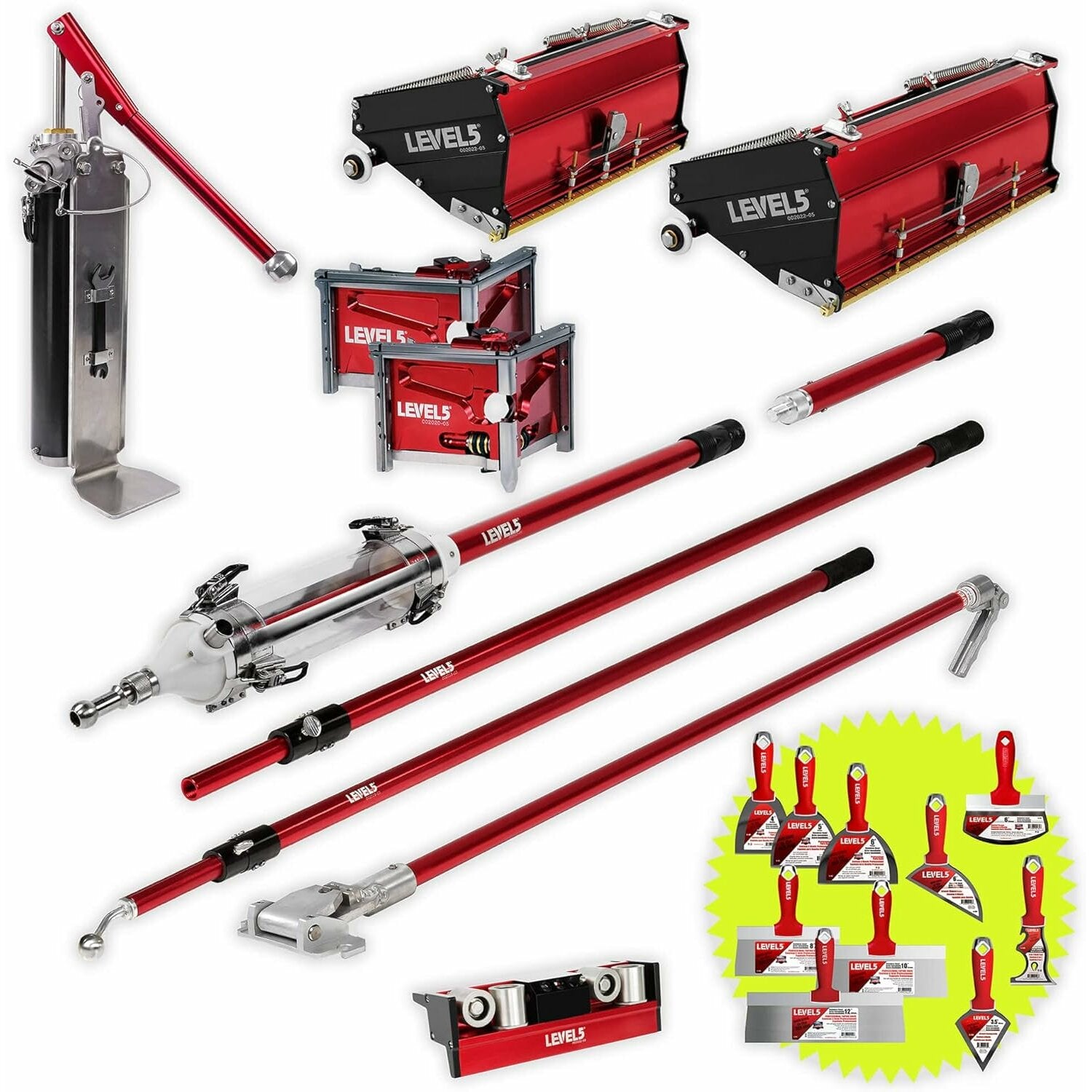 Level5 4-681 Automatic Taper, 10/12″ Flat Boxes, 3/3.5″ Corner Finishers, MiniShot, Pump, Roller, Ext. Handles Online Sale