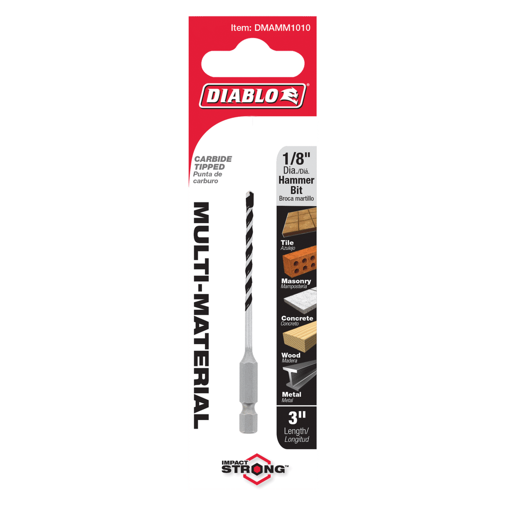 Diablo Tools DMAMM1010 1/8 in. x 2 in. x 3 in. Multi-Material Carbide Tipped Hammer Drill Bit on Sale