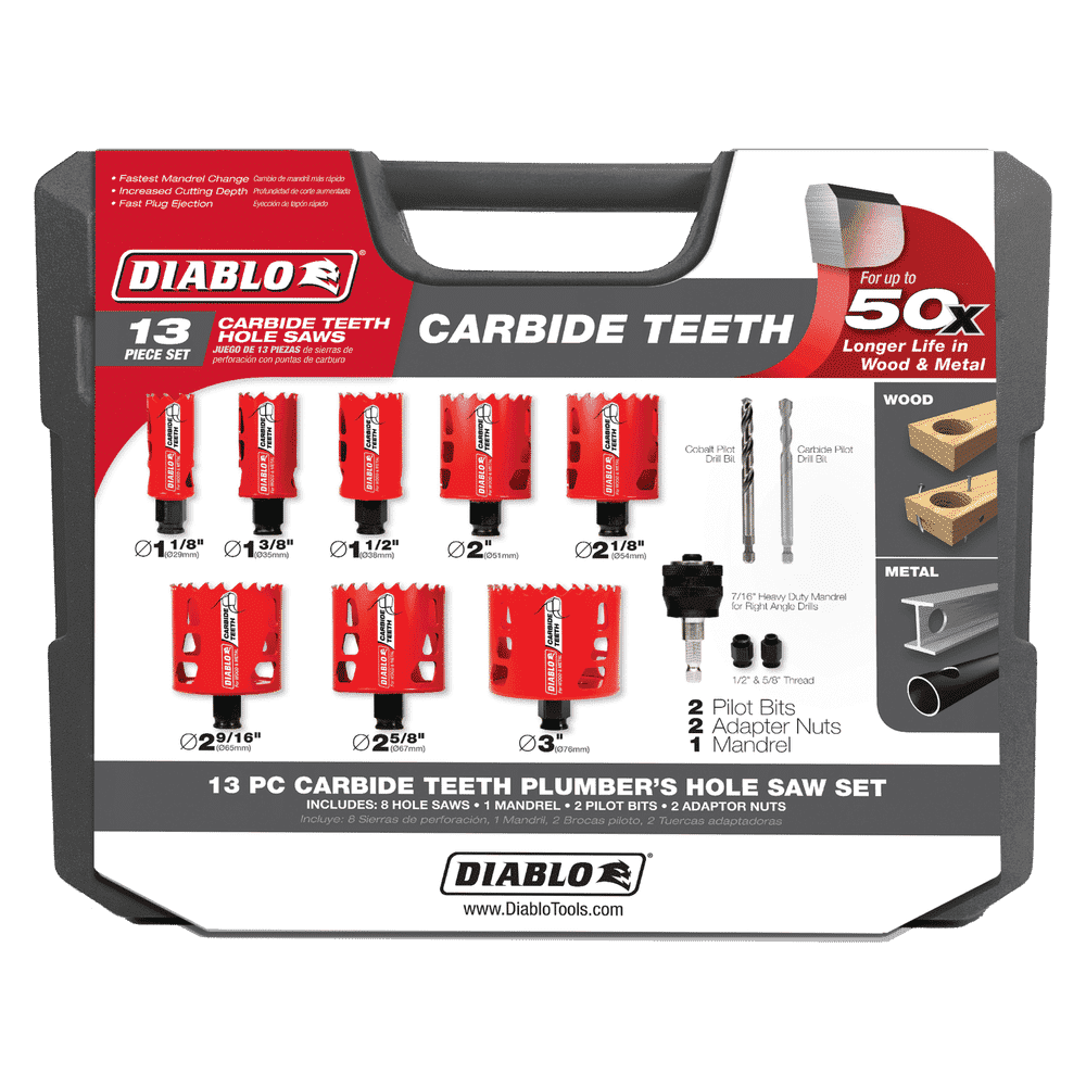 Diablo Tools DHS13SPLCT 13 pc Carbide Plumbers Hole Saw Set Supply
