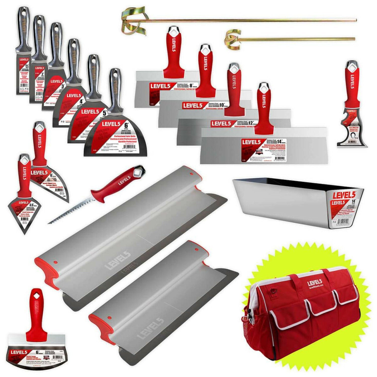 Level5 5-690 Welded Joint, Taping, & Specialty Knives, Mixers, Jab Saw, Mud Pan + Free Duffel Bag Online now