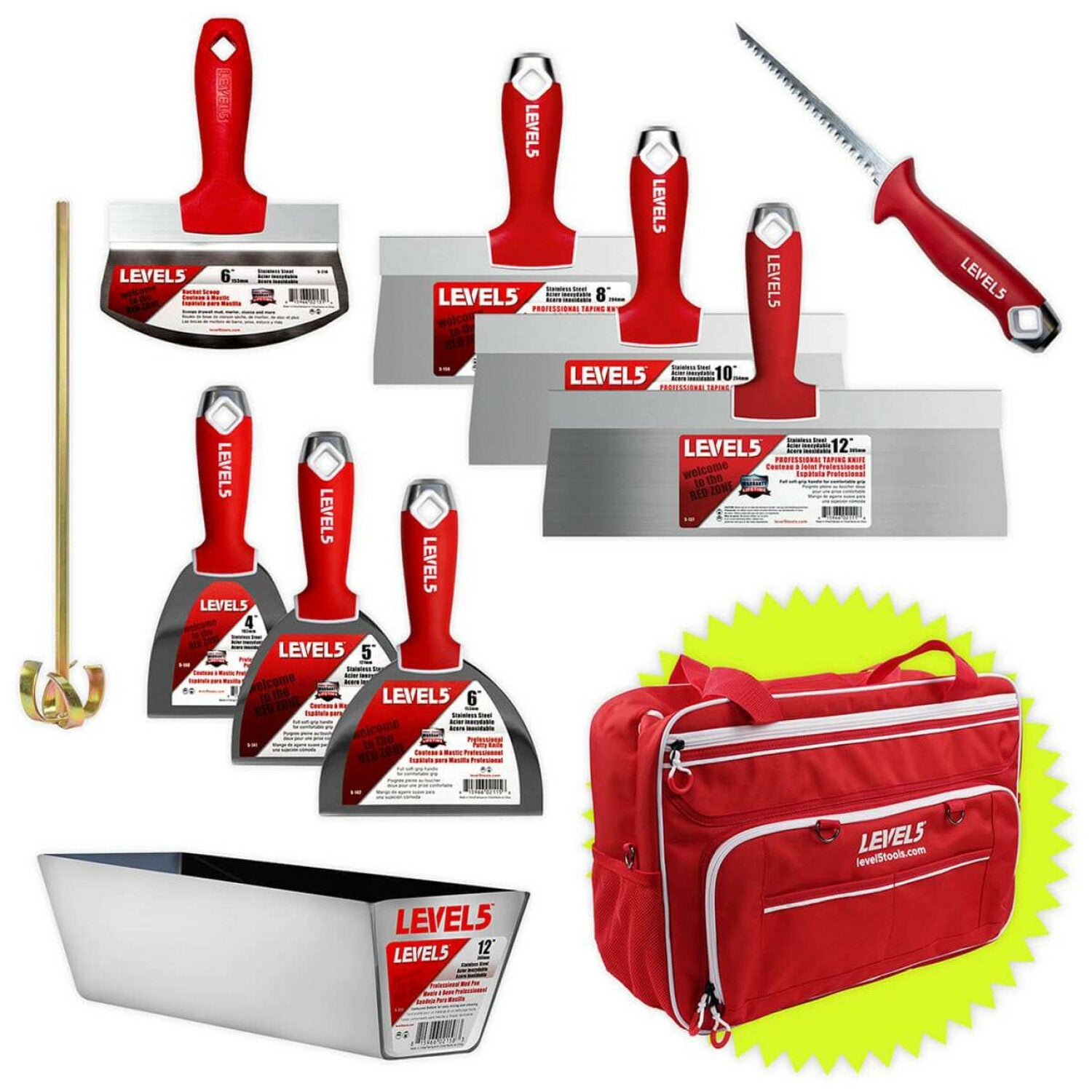 Level5 5-680 Premium Joint & Taping Knives, Mixer, Jab Saw, Mud Pan + Free Bag Online