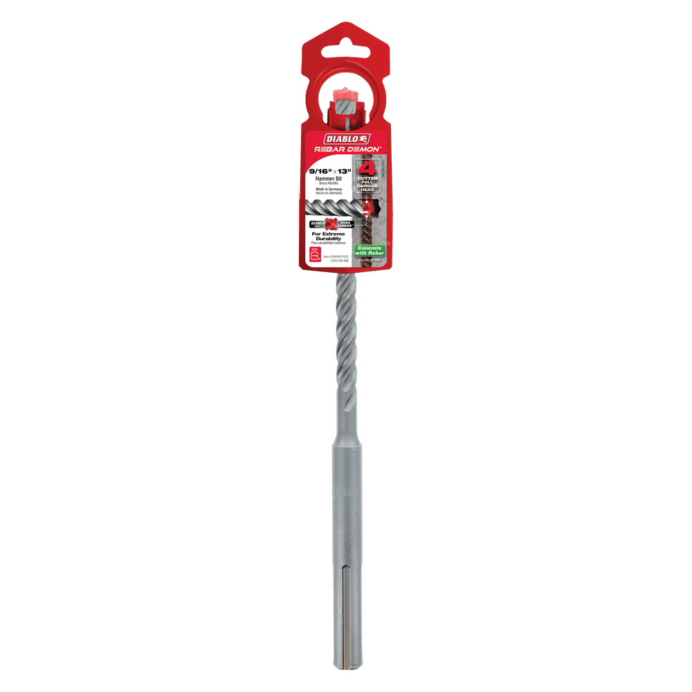 Diablo Tools DMAMX1050 9/16 in. x 8 in. x 13 in. Rebar Demon™ SDS-Max 4-Cutter Full Carbide Head Hammer Drill Bit Fashion